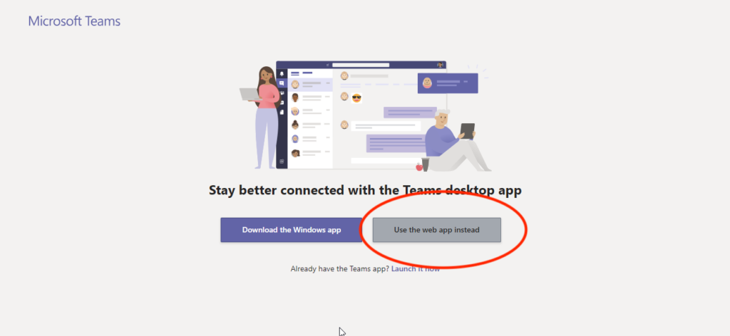 Image of the Microsoft Teams access screen