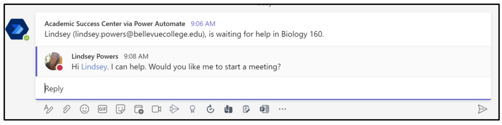 Drop-in tutor response to sign-in