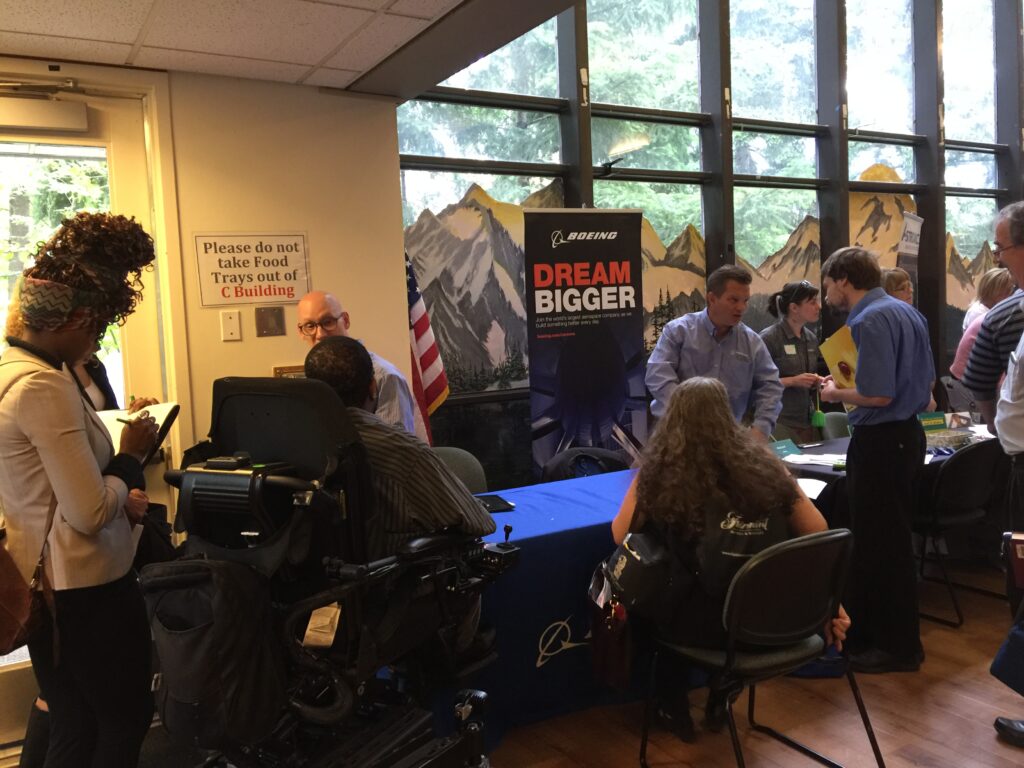 BOEING desk at the 2018 Bellevue College Job and Networking Fair