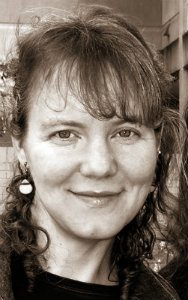 Sue Clary black-and-white close-up.