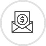 Icon image of an outlined paper with a dollar bill coming out of an envelop, representing the Philanthropy pathway.