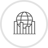 Icon image of a sphere and bar graph, representing the Social Entrepreneurship & Corporate Social Responsibility pathway.