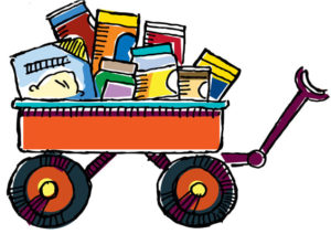 Clip art of a pull wagon loaded with different food