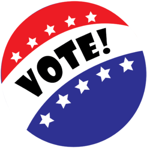 Round image with red and blue with white starts and bold "Vote!" in middle