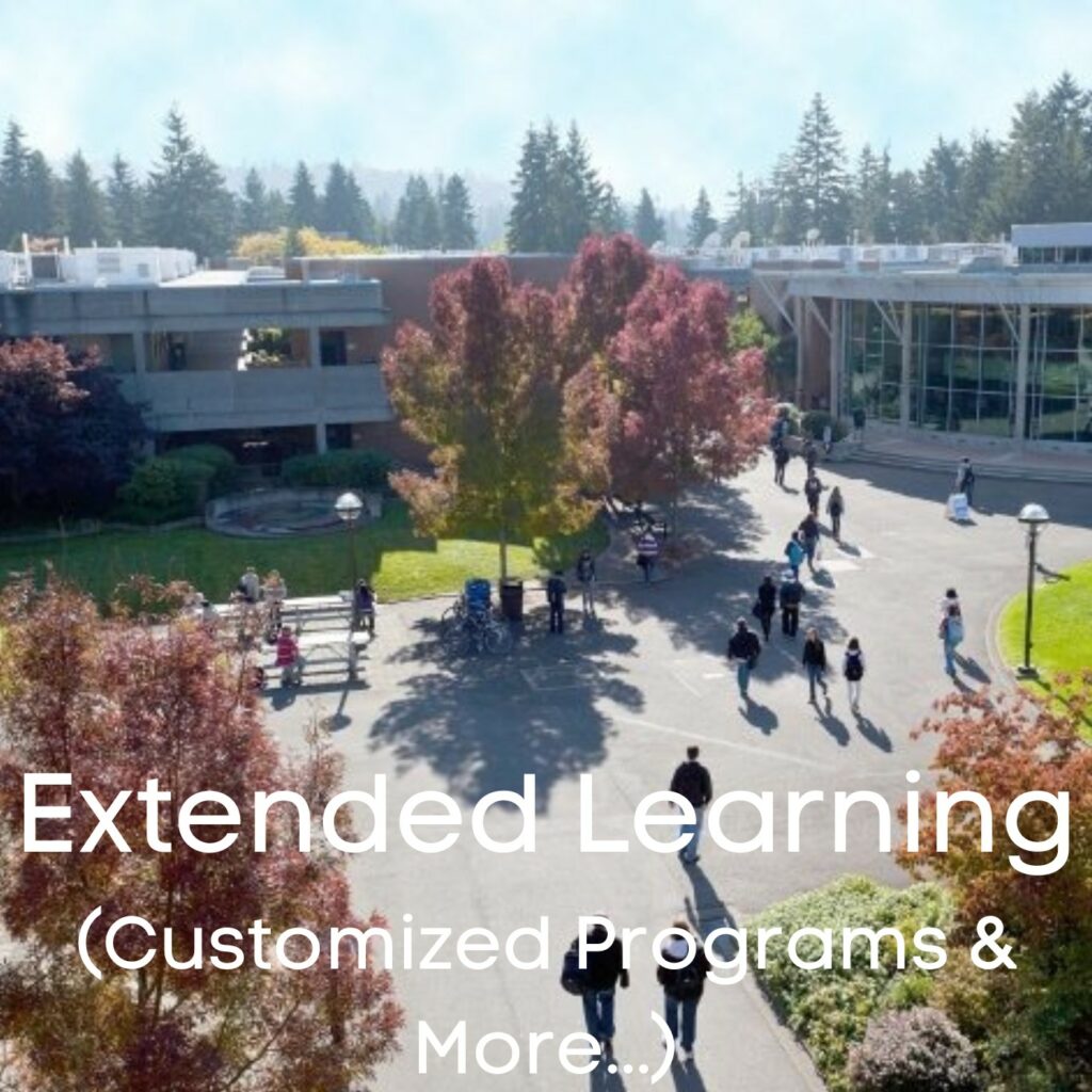 Extended Learning Programs, (e.g. Customized Programs, etc.). A picture of the C building Courtyard from up high.