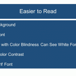 This slide is easier to read. It has a solid background, large font, white font on a blue background, has high color contrast and uses a Sans-Serif font.