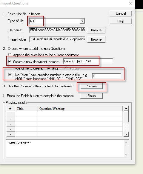 Print a Canvas Quiz for in class use - Setting Selection in Respondus