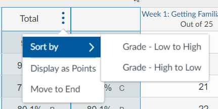 New Gradebook: Sort by menu