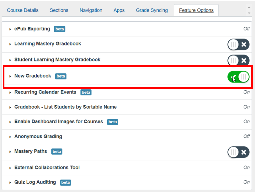 Enable the New Gradebook