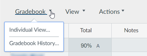 New Gradebook: Gradebook menu