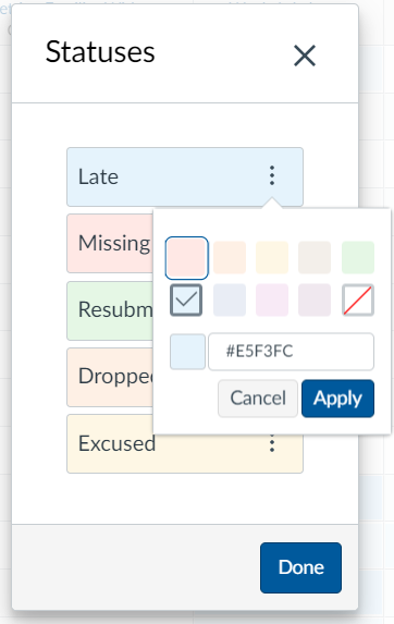 New Gradebook: Status colors