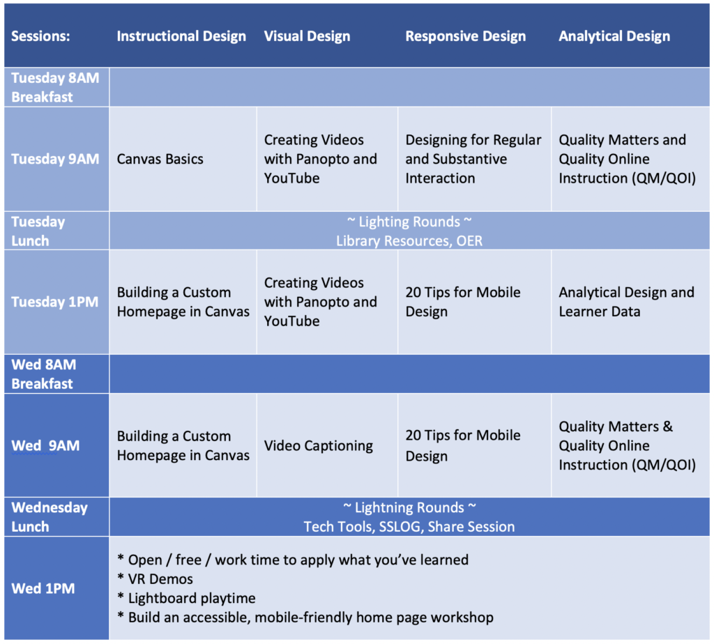 2019 Summer Teaching Institute Schedule