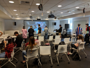 Students in virtual reality classroom.