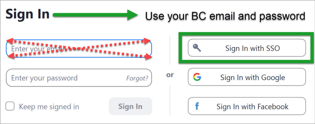 Sign in using BC email and Password