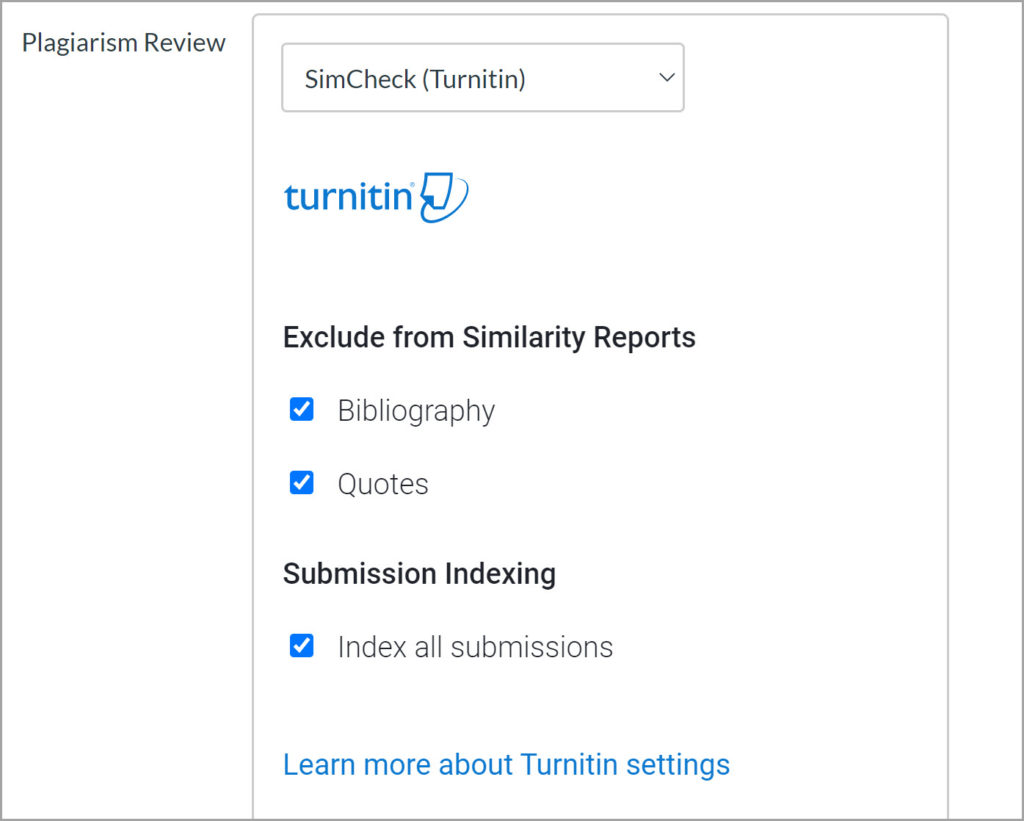 SimCheck settings - Similarity Report