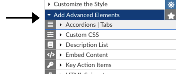 Select the Add Advanced Elements panel