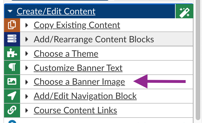 Choose a banner image option in the Create/Edit content menu