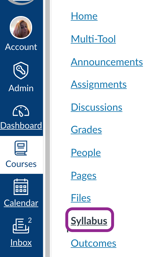 syllabus link in the Canvas navigation menu