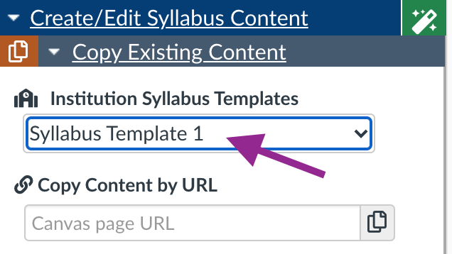 syllabus template options in a drop down menu