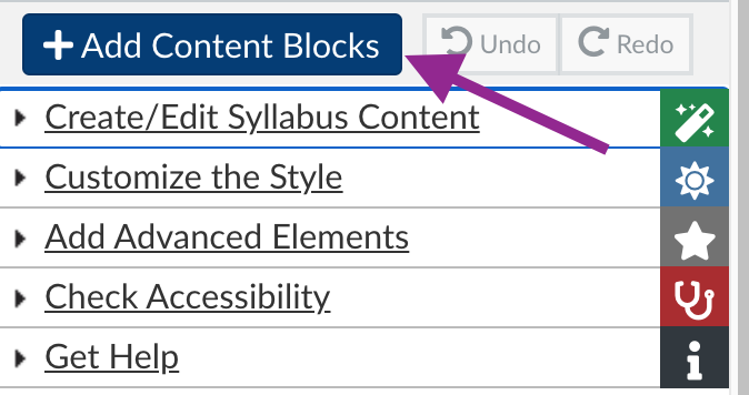 add content blocks option in the design tools editor