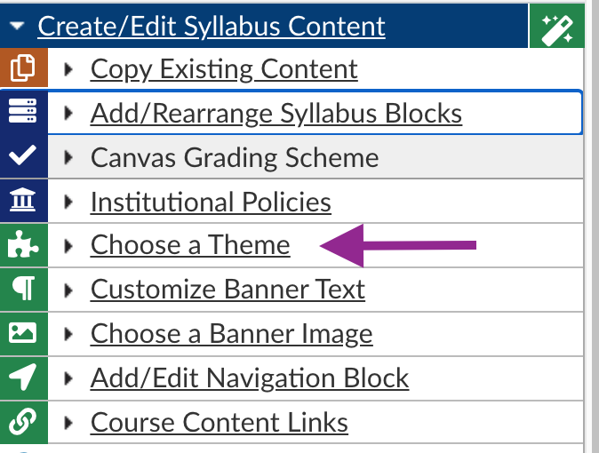 Choose a theme option in the Create/Edit syllabus content menu