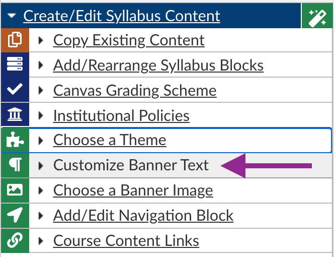 customize banner text option in the create/edit syllabus content menu