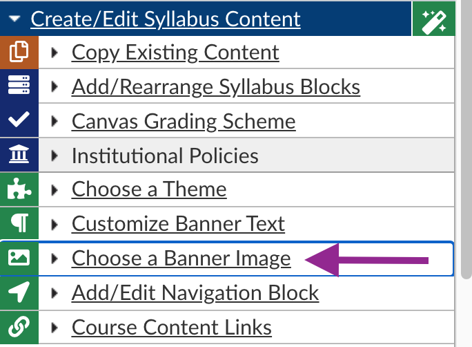 Choose a banner image option in the Create/edit syllabus menu