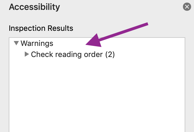 Accessibility report in Microsoft Word