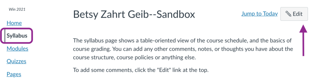 edit button on the syllabus screen in Canvas