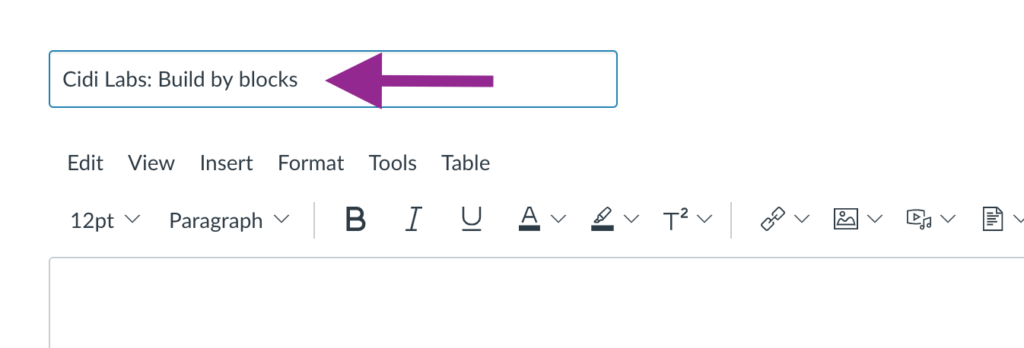 title text field in the page editor