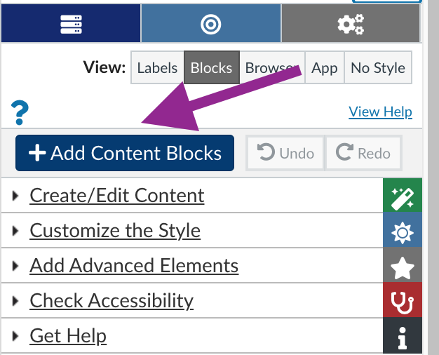 add content blocks option in Design Tools