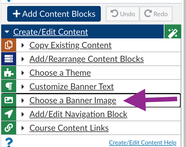 choose a banner image option in the Edit/create content menu