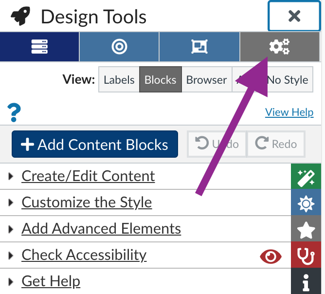 design tools settings option