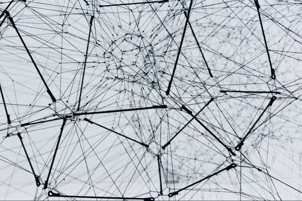 Technical illustration of nodes with electronic connections.