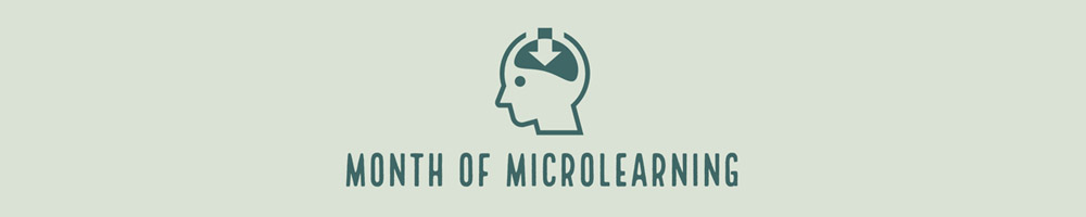 Line art head with arrow pointing to brain, month of micro learning logo
