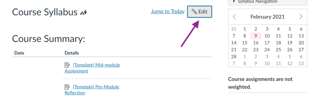 Edit button at the top of the syllabus page. 