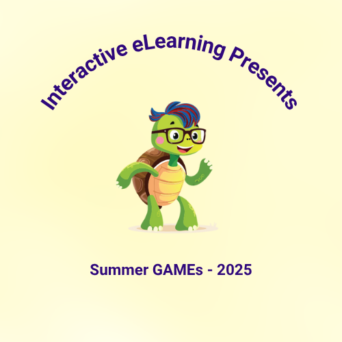 Cartoon turtle wearing glasses and has blue and red hair.