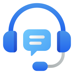 blue icon of headset and microphone with chat bubble