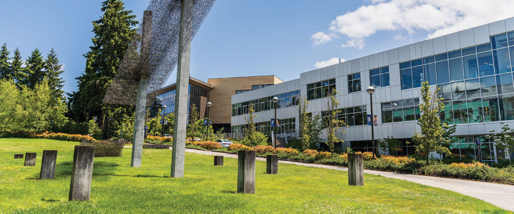 A view of the T and U Buildings on the Bellevue College campus.