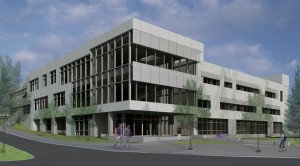 Architect's rendering of the Health Sciences Building northwest entry