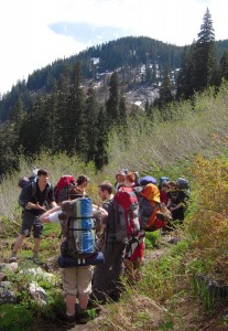 Students enrolled in the Wilderness Skills program backpacking in the Cascades