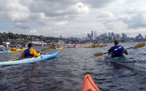 Students kayaking in Puget Sound