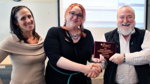 Whitney King received her Terry O’Banion award during a surprise class visit from President Dave Rule and iBIT Dean, Jody Laflen