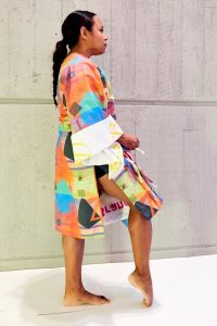 Person wearing colorful garment