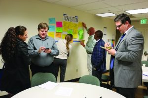 Faculty and staff participate in a mapping exercise for a student success initiative.