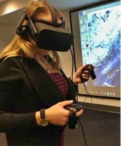 A person wearing virtual reality goggles