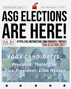 ASG Elections on Canvas https://bc.instructure.com/courses/1993521