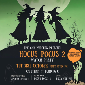 Hocus Pocus 2 Watch Party with three witches over a cauldron