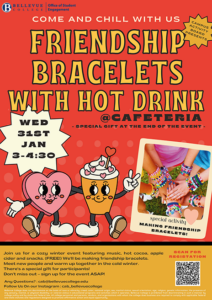 CAB Winter Warmer Event and Friendship Bracelets, Weds., Jan 31, 3 - 4 PM in the Cafeteria