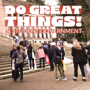 Students on the steps of the capitol building in Olympia.